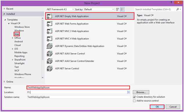Give a name and location and press ok